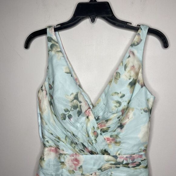 MAC DUGGAL Dress Womens 2 Floral Ruffle Hem Chiffon Ruched Sleeveless Sheath - Picture 9 of 15